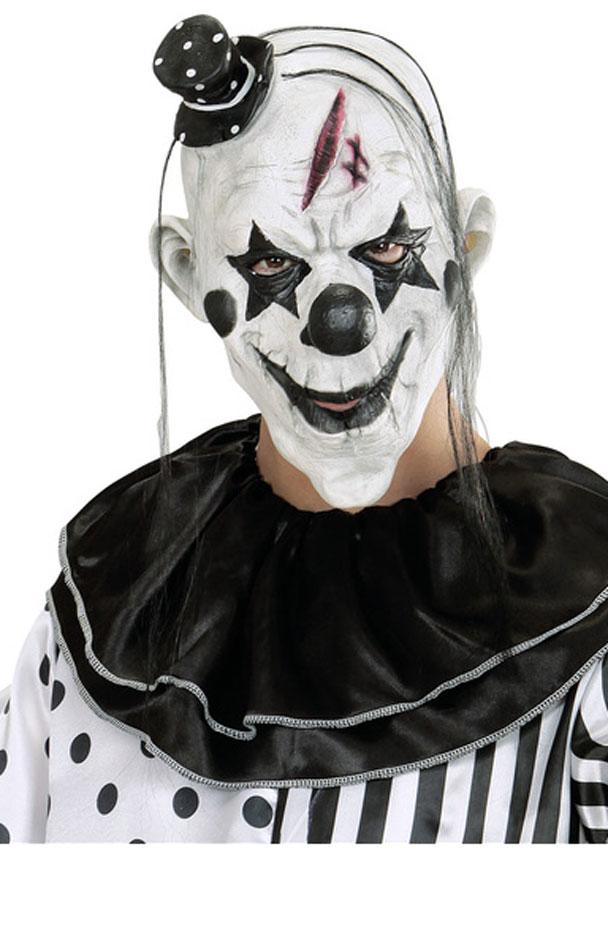 Killer Clown Mask with Mini Hat in Black and White by Widmann 00848 available from Karnival Costumes online Halloween shop