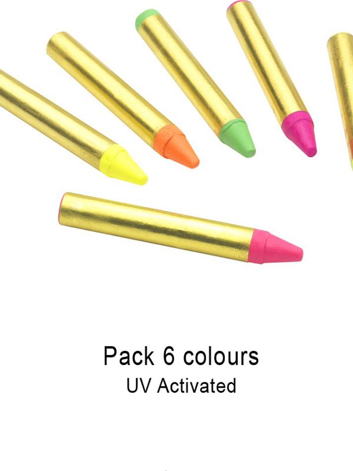 Smiffys Make-Up FX, 6 Neon Crayons by Smiffys 21421 available from Karnival Costumes