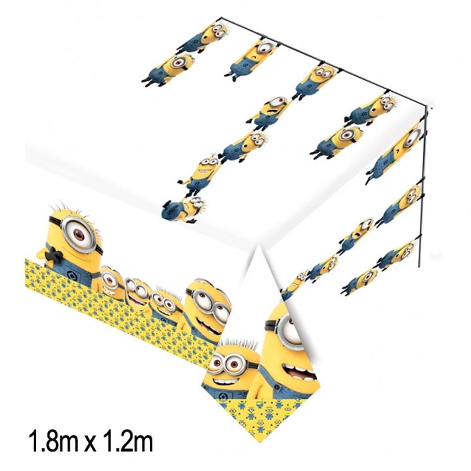 Despicable Me Minions Plastic Tablecover in white with lots of playful Minions - 120cm x 180cm by Amscan 999744 available from Karnival Costumes online party shop
