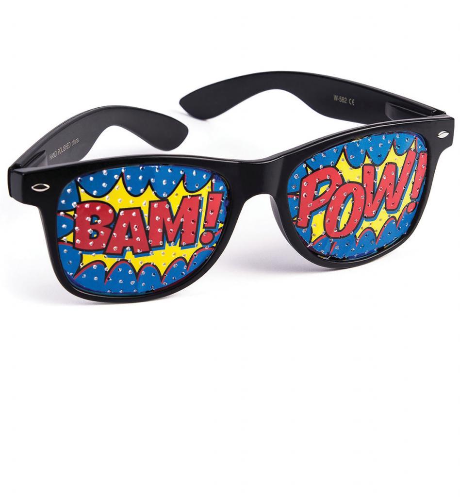 Retro Pop Art Bam and Pow Screened Sunglasses by Forum Novelties 76697 available in the UK here at Karnival Costumes online party shop
