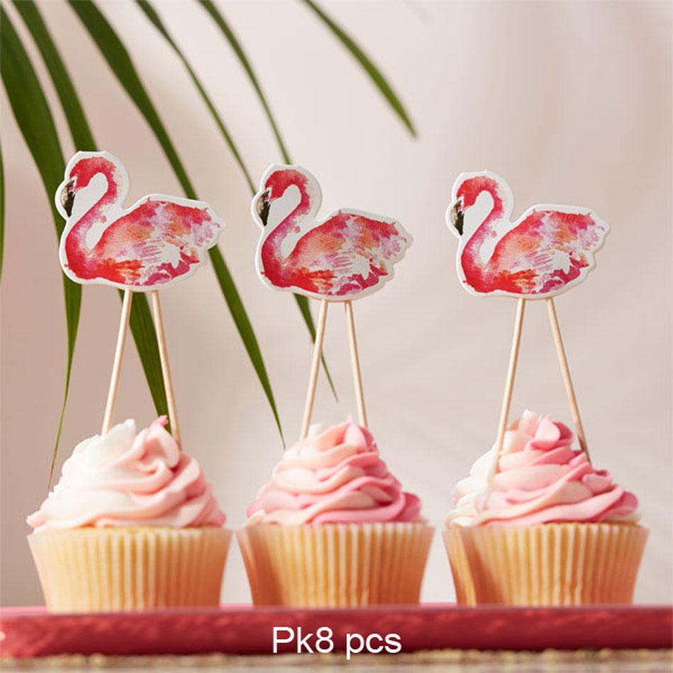 Pack of 8x Flamingo Fun Cake Toppers 12.5cm tall which will make your summer party cakes even more tasteful. By Ginger Ray FL-207 available here at Karnival Costumes online party shop.
