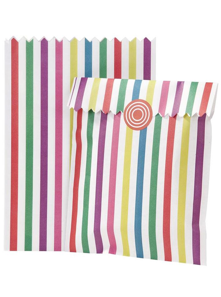 Pack of 10 Candy Stripe Sweet Shop Treat Bags with Sticker Seals by Talking Tables MIX-BAG-MULTI available here at Karnival Costumes online party shop