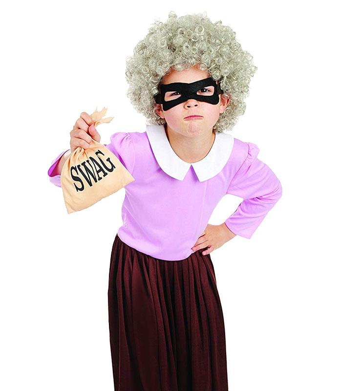 Gangsta Granny Burglar Granny girl's fancy dress costume by Fun Shack 4257 available here at Karnival Costumes online party shop
