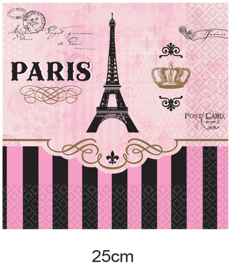 Pack of 16 pcs A Day in Paris Parisian Party Beverage Napkins 25cm square by Amscan 501729 available here at Karnival Costumes online party shop