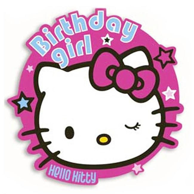 3.5" dia Hello Kitty Birthday Girl Party Badge by Gemma International 200775 available here at Karnival Costumes online party shop