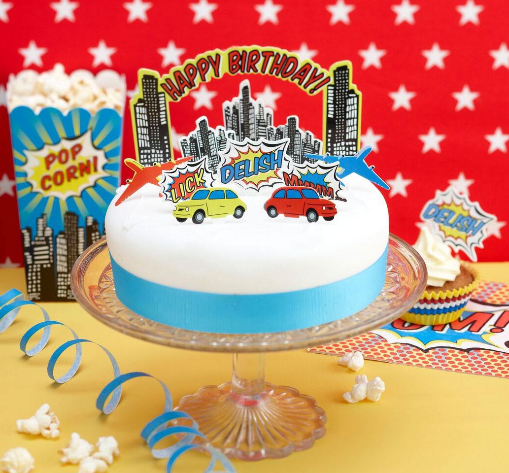 11 pc Pop Art Superhero Party Cake Decorating Set by Ginger Ray PA107 available here at Karnival Costumes online party shop