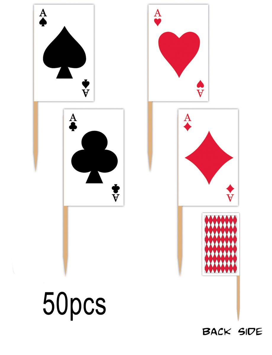 Pack 50 individual Playing Card Party Picks by Beistle 60099 available here at Karnival Costumes online party shop