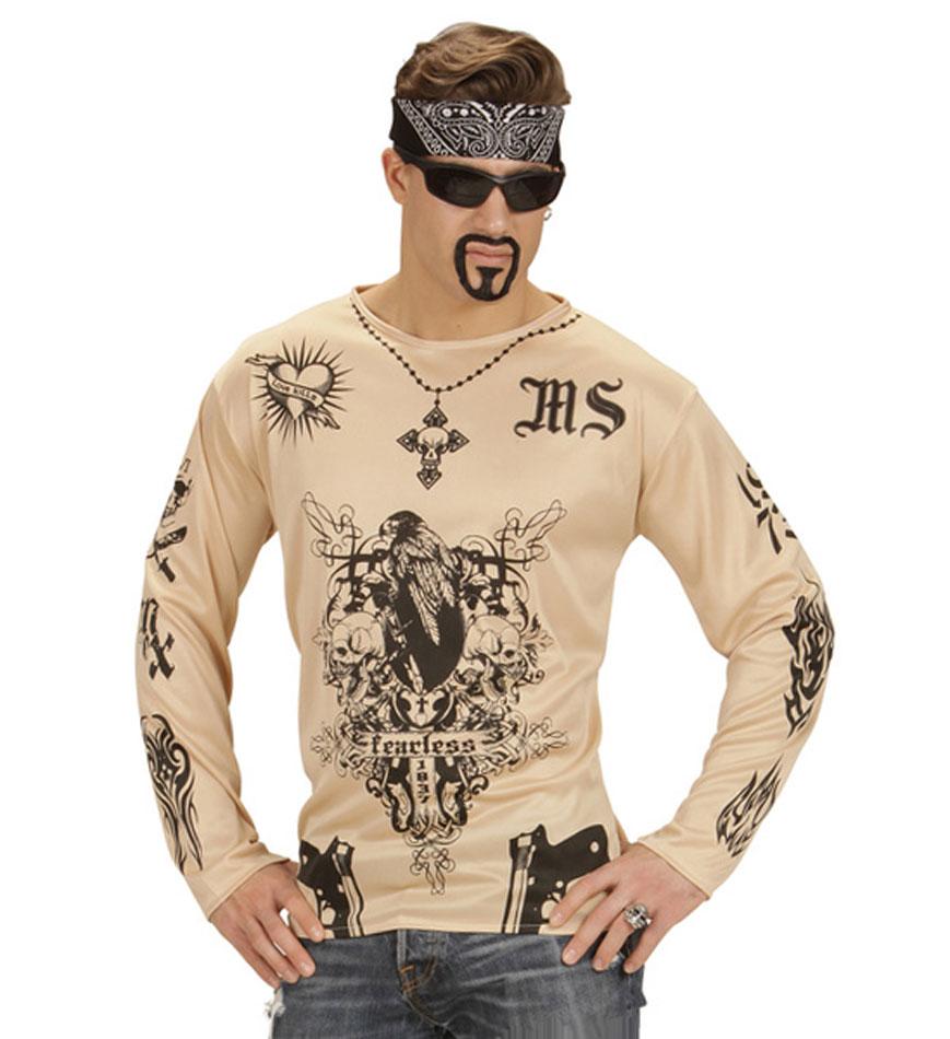 Latino Gangster Tattoo Shirt for men by Widmann 0740 available in sizes m/l and xl here at Karnival Costumes online party shop