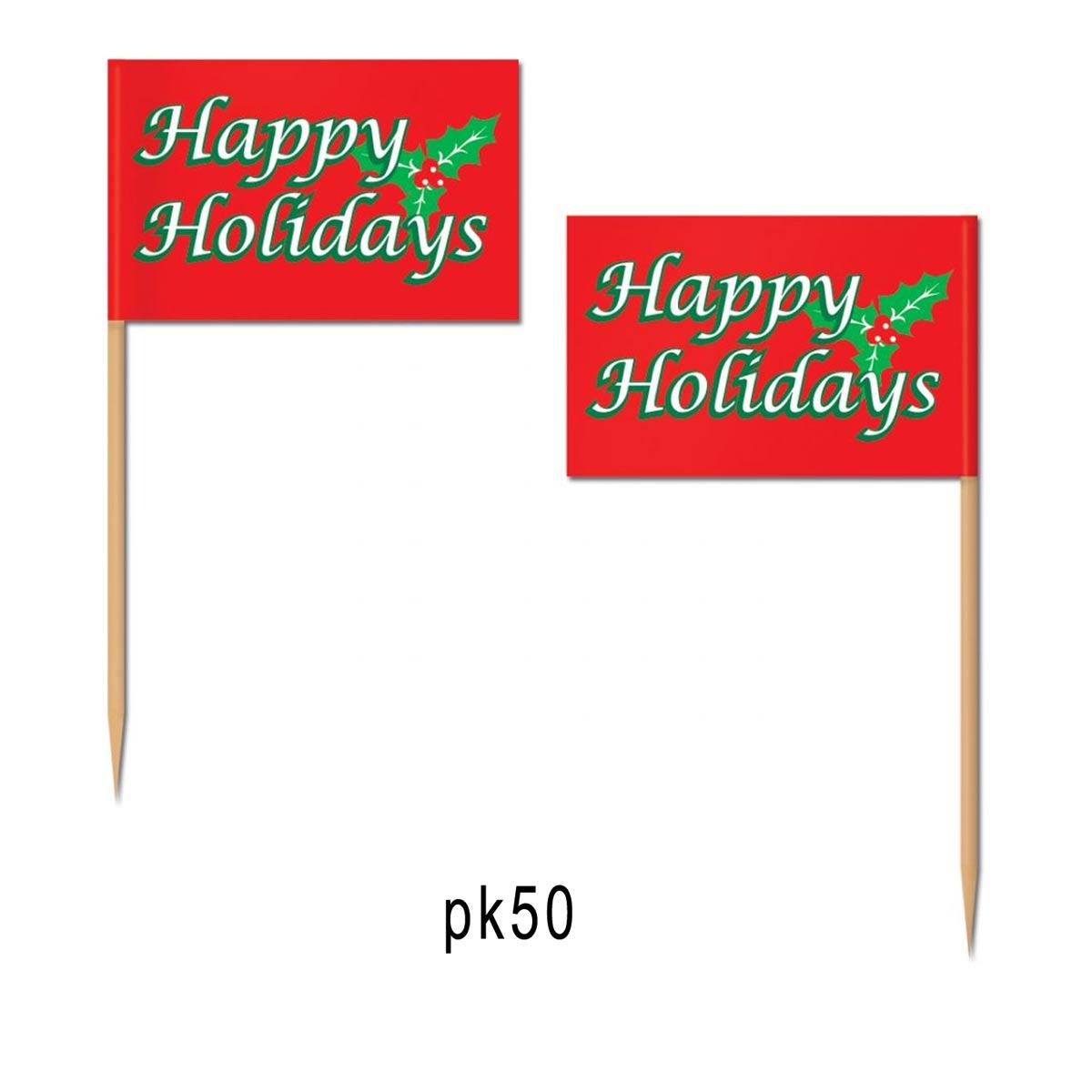 Christmas Holiday Flag Picks - Pkt 50 Red and Green by Beistle 20126 available here at Karnival Costumes online Christmas party shop