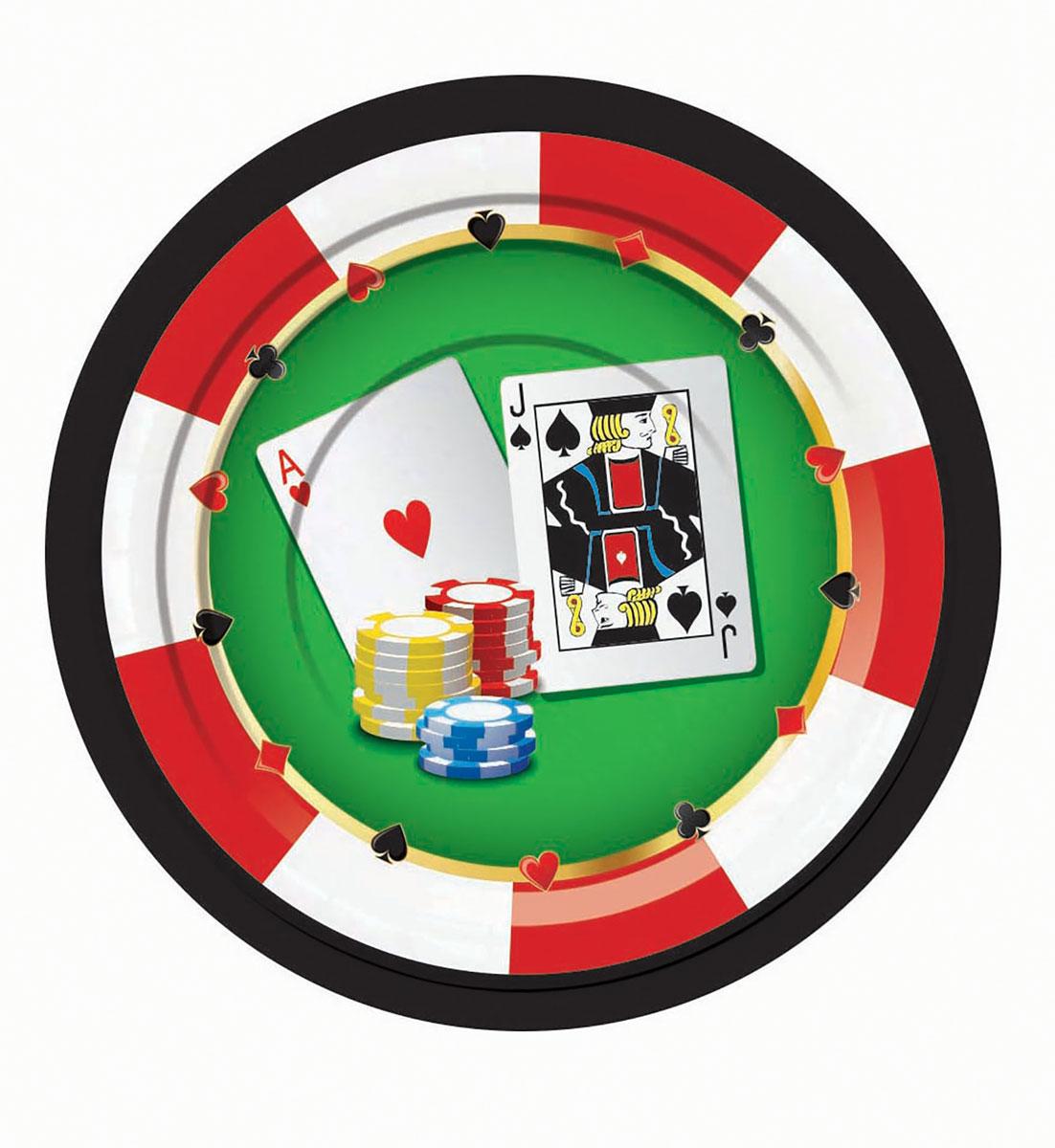 Casino Buffet Paper Plates pkt 8 7" diameter by Forum Novelties 77546 available in the UK here at Karnival Costumes online party shop