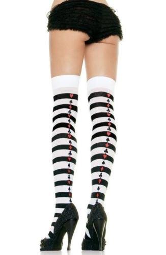 Opaque Hold Up Stockings with Card Suits and Bows by Leg Avenue 6305 available from a collection here at Karnival Costumes online party shop