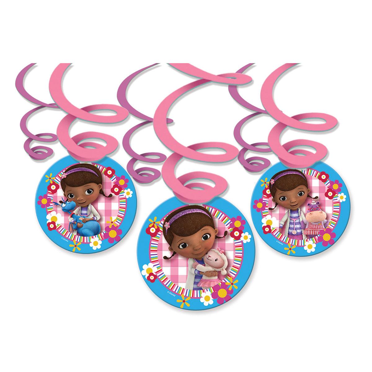 Doc McStuffiins Swirl Decorations Pk6 fully licensed by Disney Junior by Amscan 996904 and available here at Karnival Costumes online party shop