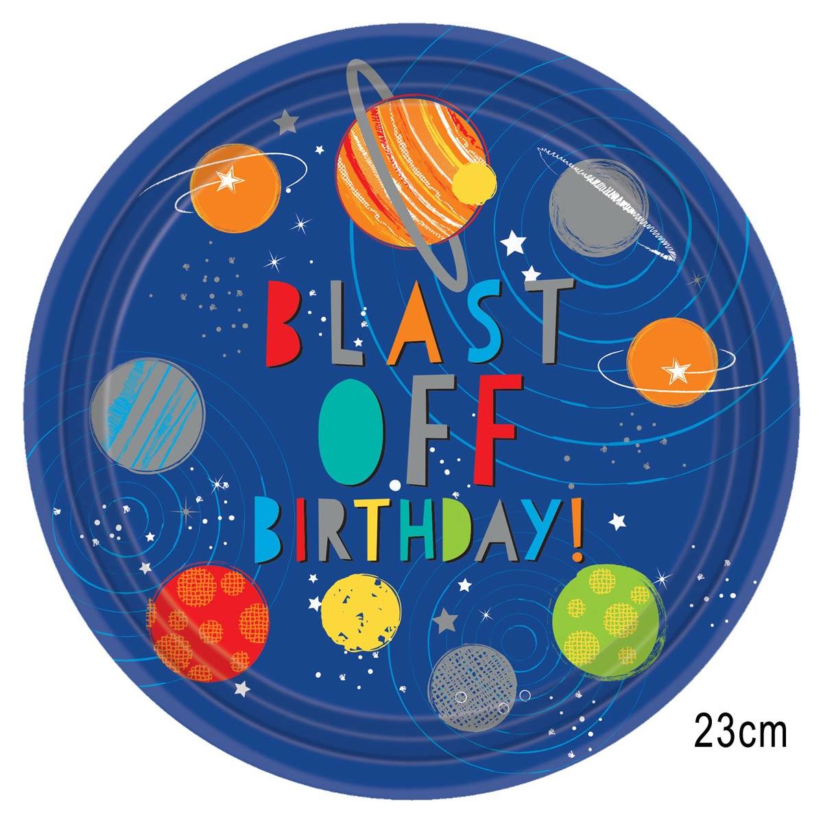 Pk 8 Blast Off Birthday Paper Plates 23cm by Amscan 9904653 available here at Karnival Costumes online party shop