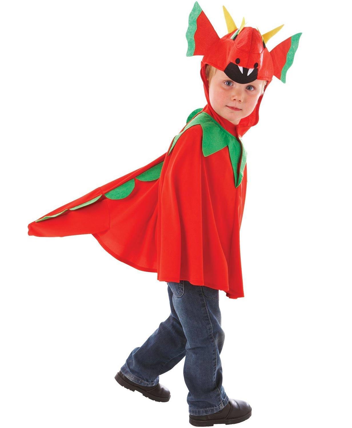 Deluxe friendly looking red dragon fancy dress cape ideally for ages 3-8yrs by Travis Designs 994994 available here at Karnival Costumes online party shop