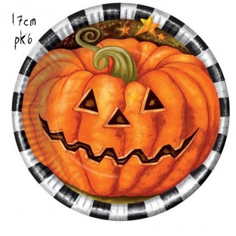 Halloween Pumpkin Paper Party Plates pk6 17cm by Atosa 98063 available here at Karnival Costumes online party shop