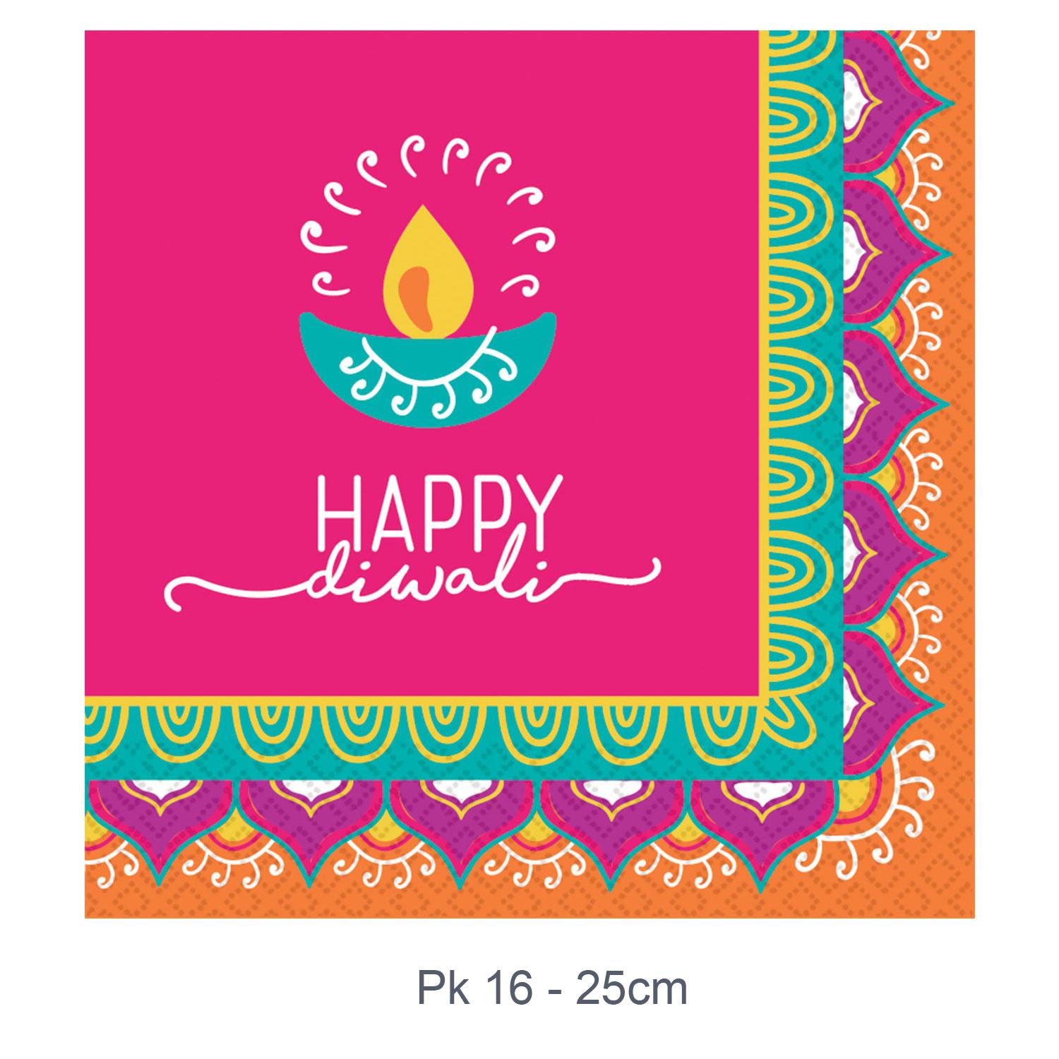 Diwali Celebrations Beverage Napkins 25cm pk16 3ply by Amscan 502413 available here at Karnival Costumes online party shop