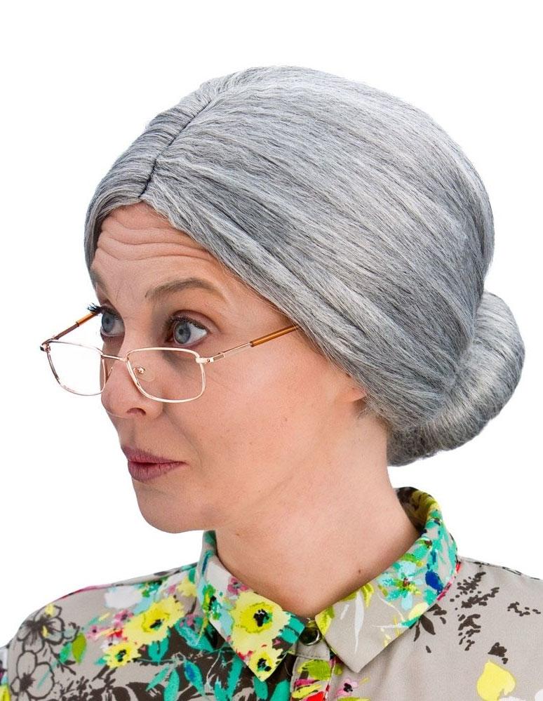 Old Lady Granny Wig with Bun in Grey by Wicked EW-8035 available from a selection here at Karnival Costumes online party shop