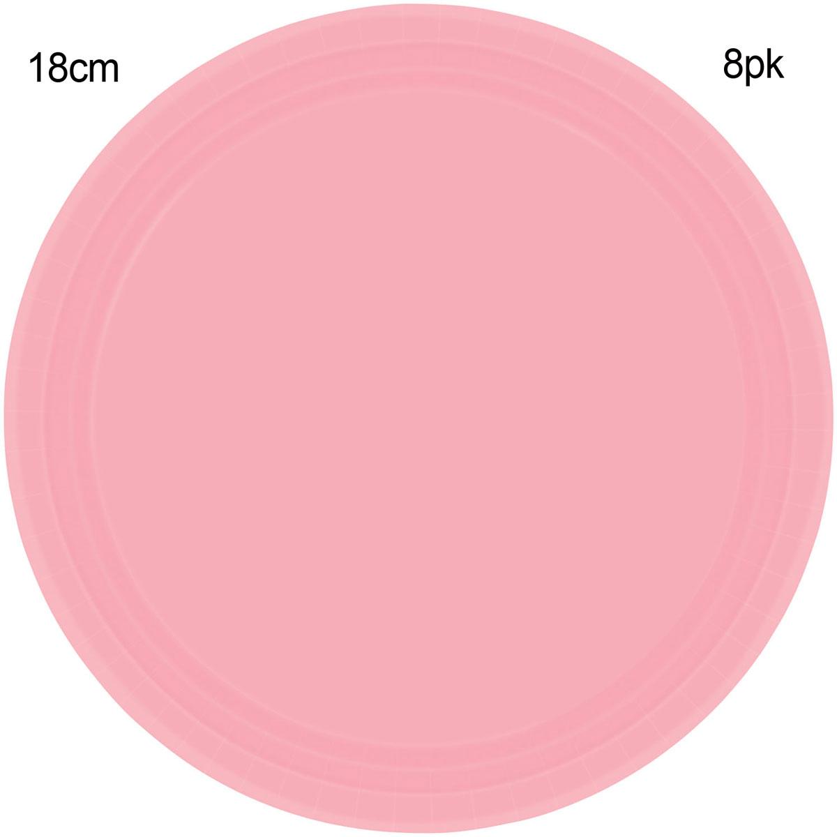 Pack 8 Baby Pink Paper Dessert Plates 17.8cm by Amscan 54015-109 available here at Karnival Costumes online party shop