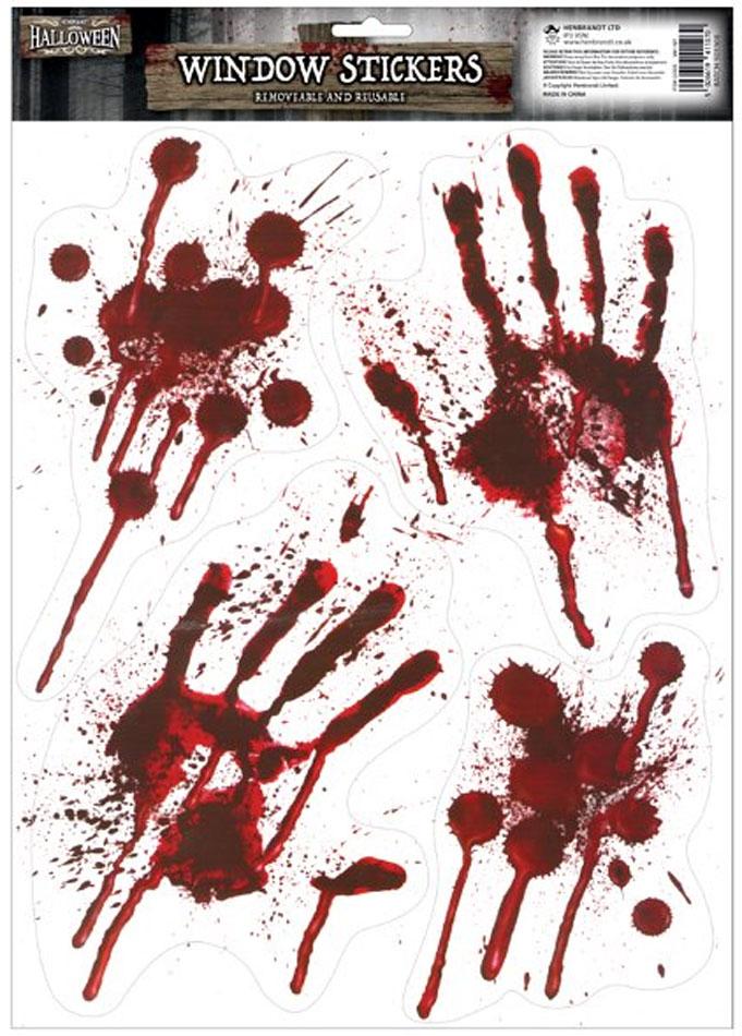 Bloody Hand Stickers Halloween Window Decorations by Henbrandt V41107 available here at Karnival Costumes online Halloween party shop