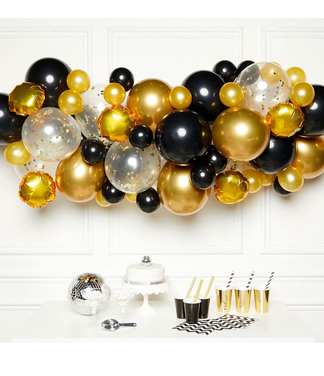 Black Gold & Silver DIY Garland Latex Balloon Arch Kit by Amscan 9907430 available here at Karnival Costumes online party shop
