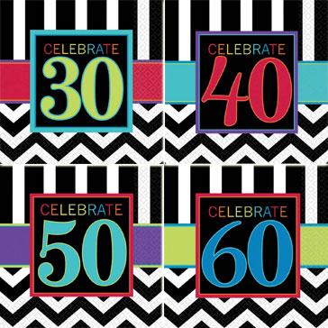 Milestone Age Birthday Party Tableware and Party Goods. 30, 40, 50 and 60 years birthday party goods available here at Karnival Costumes online party shop