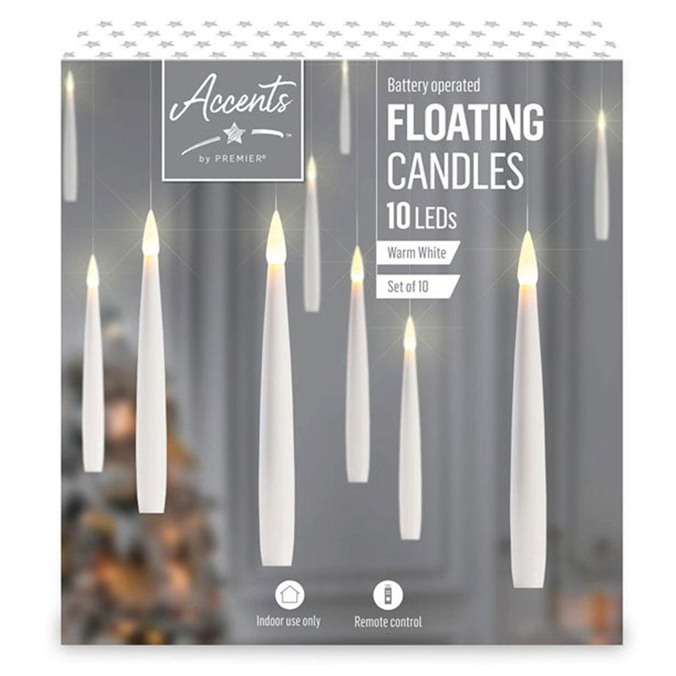Pack 10 15cm battery operated Floating Candles with soft white LEDS by Premier LB192205H available here at Karnival Costumes online party shop