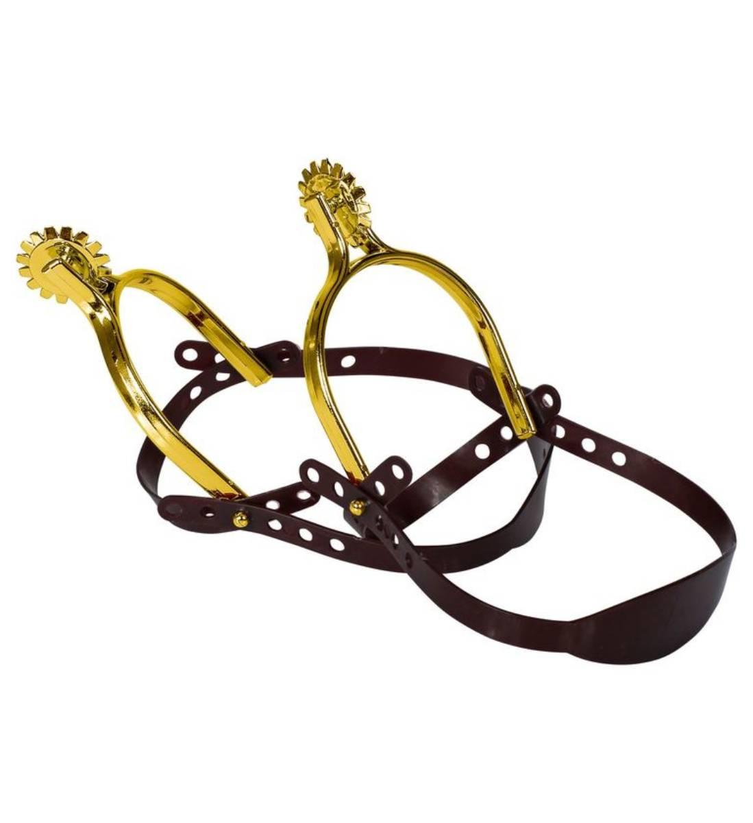 Golden spurs for Cowboys from a collection of Wild West fancy dress costume accessories here at Karnival Costumes online party shop