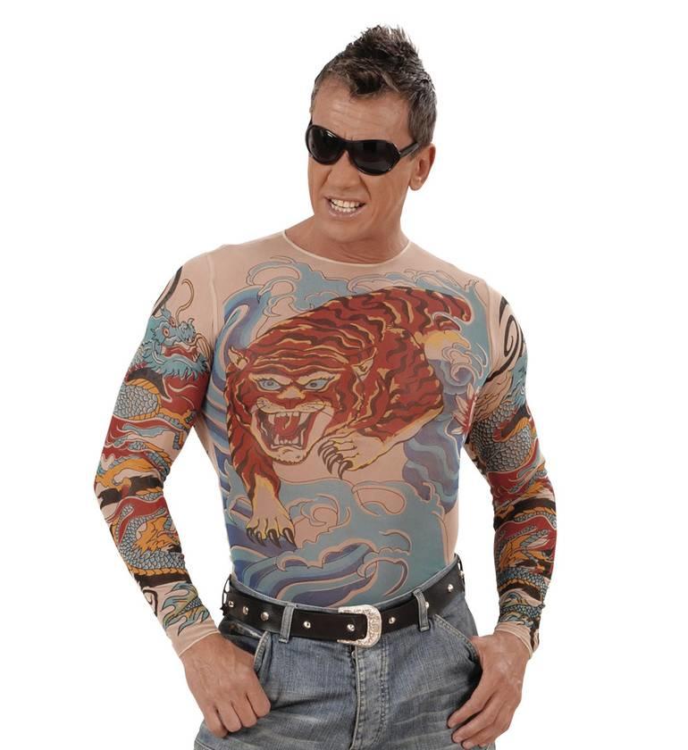 Tiger and Dragon muscle tattoo shirt by Widmann  7122T available here at Karnival Costumes online party shop