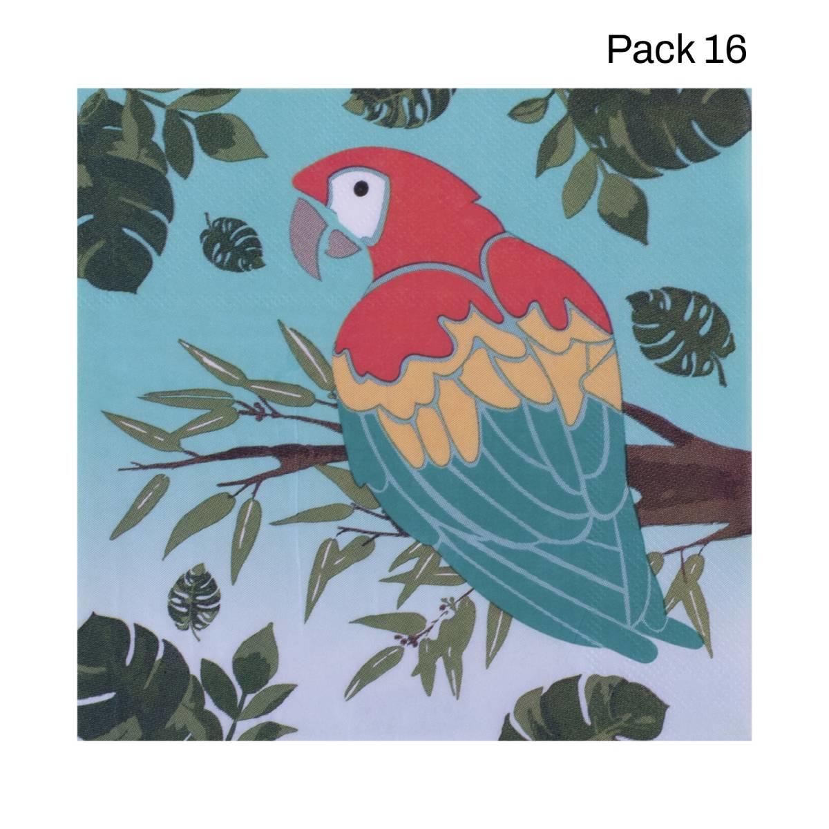 Pack 16 Island Life Colourful Parrot Napkins by Ginger Ray IL-717 available here at Karnival Costumes online party shop