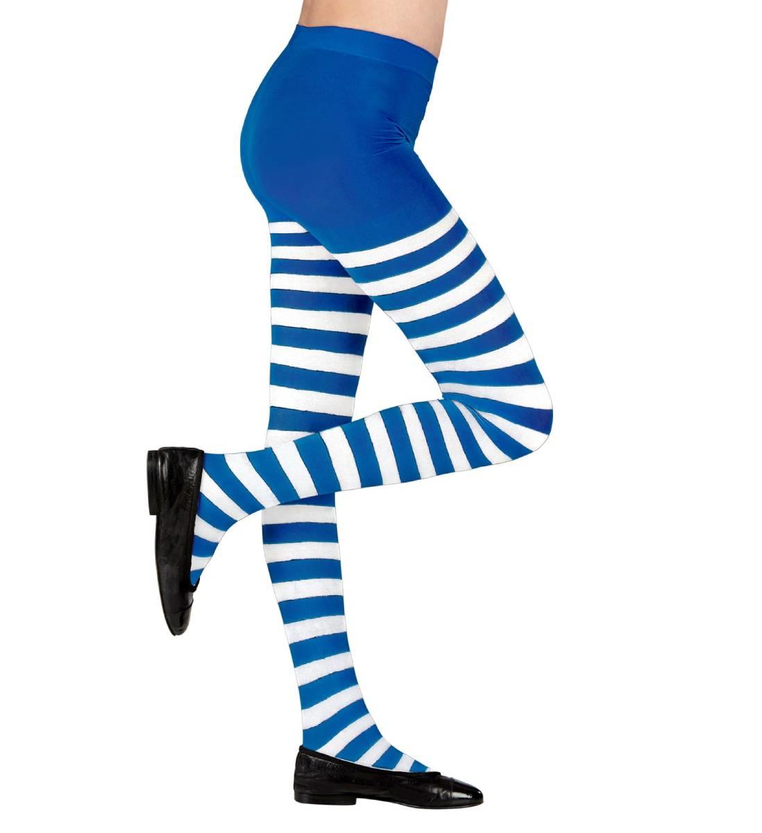 Girl's blue and white stripped pantyhose tights by Widmann 01236, 01237 and 01238 available here at Karnival Costumes online party shop