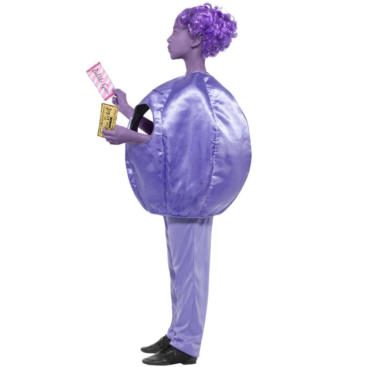 Side view of our deluxe padded official Roald Dahl Violet Beauregarde Fancy Dress Costume for Girls by Smiffys 41542 available here at Karnival Costumes online party shop