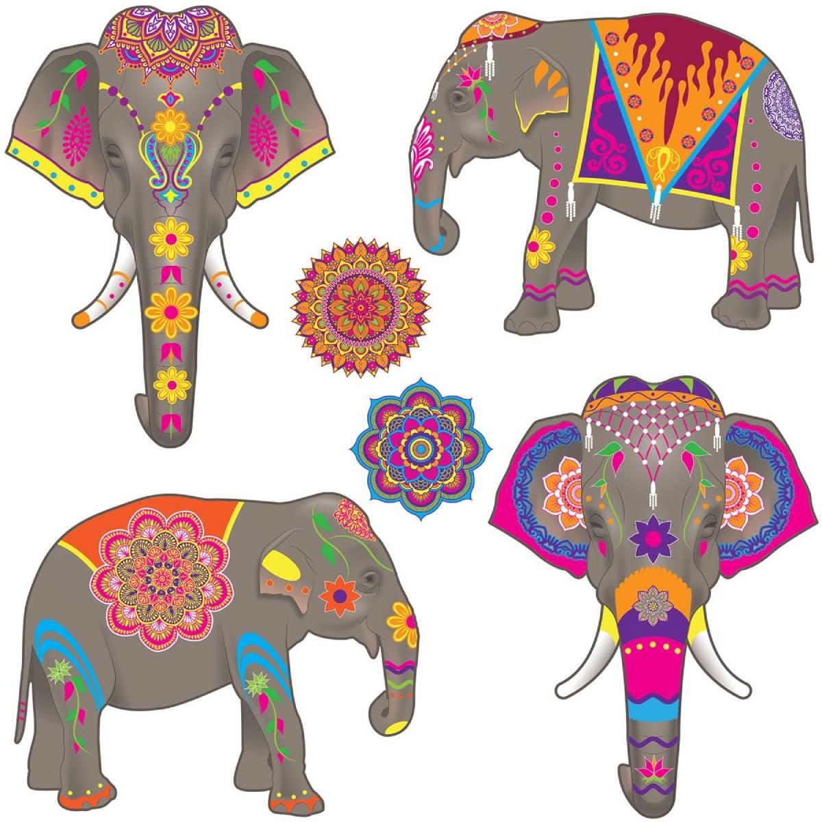 Decorated elephant cutouts with mandalas by Beistle 53563 available here at Karnival Costumes online party shop