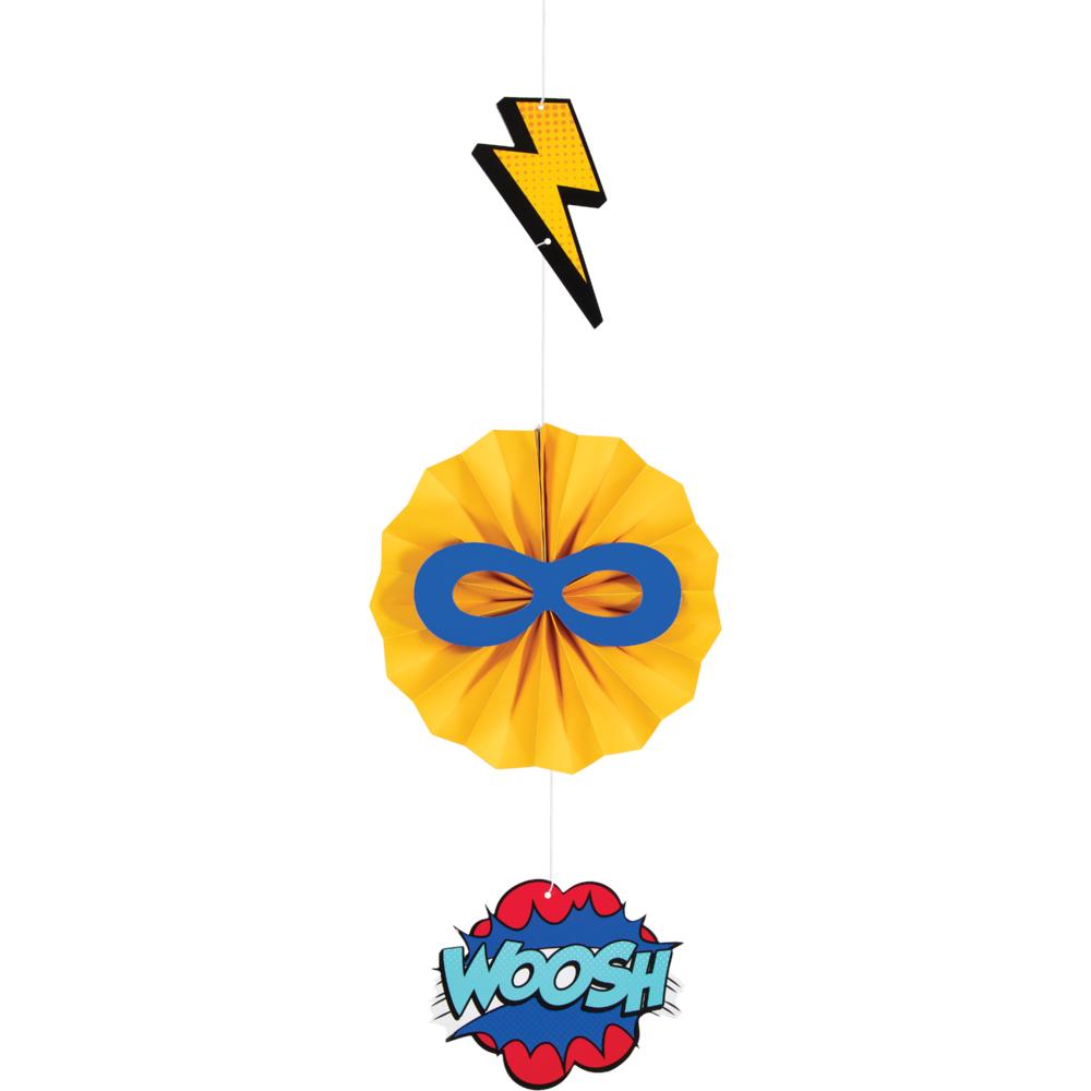 Style 2 "WHOOSH" from our pack of 3 deluxe Superhero Party Hanging Decorations by Creative Converting 346421 available here at Karnival Costumes online party shop