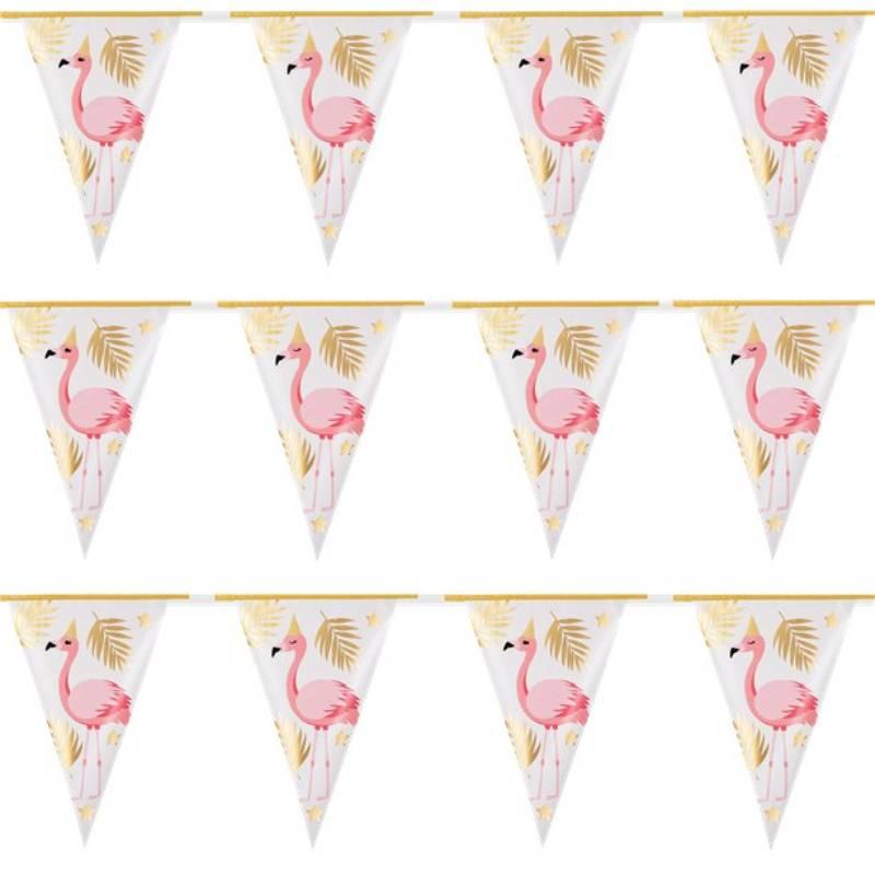 Flamingo Gold Foil Party Bunting 4m length with 10 pennant flags by Boland 52550 available here at Karnival Costumes online party shop