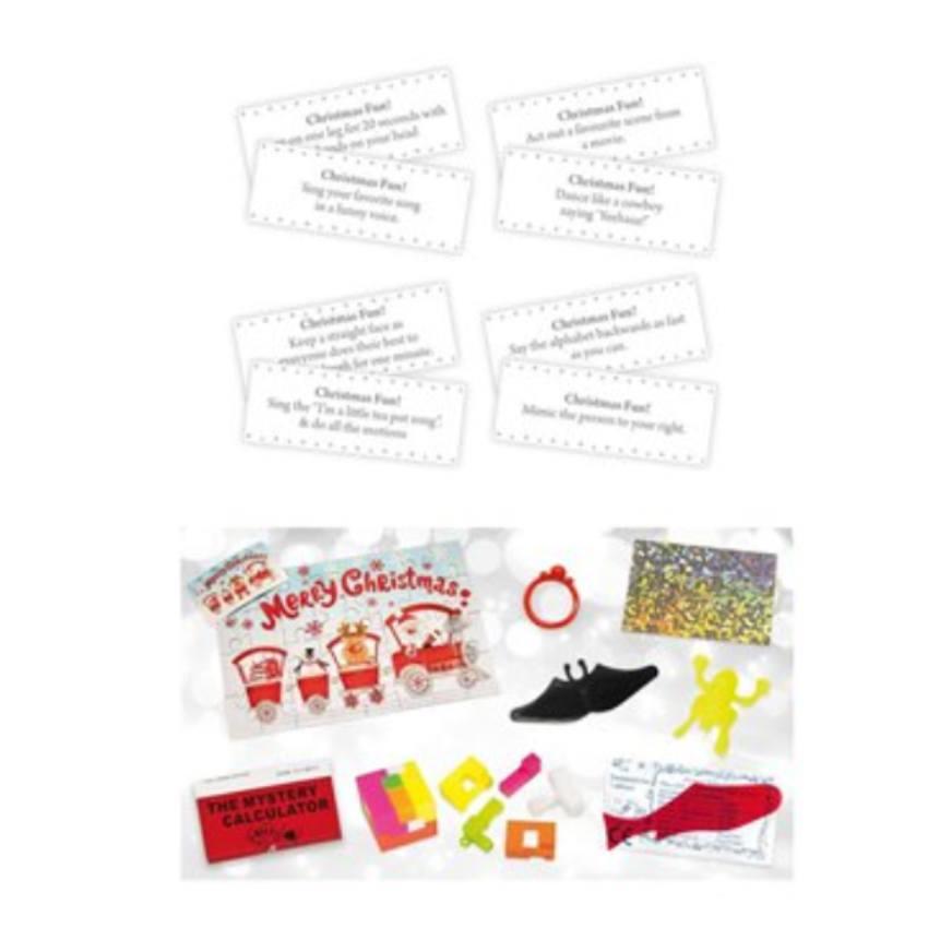 Contents from our Father Christmas Pass the Parcel Game XM6524 available here at Karnival Costumes online Christmas party shop