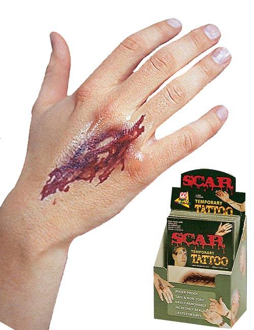 Ripped Hand Temporary Tattoo Scar Range by Widmann 4088T available here at Karnival Costumes online party shop