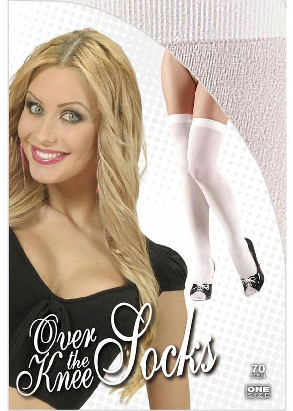 White Over the Knee Socks by Widmann 4839B available here at Karnival Costumes online party shop