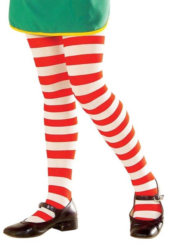 Childrens Red and White Striped Tights - Christmas Tights in sizes small to xl here at Karnival ostiume