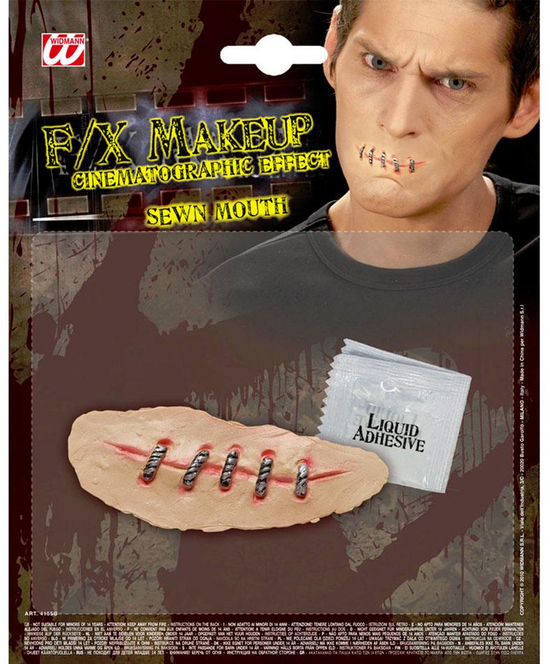 Sewn Mouth special effects latex costume makeup piece by Widmann 4155B available here at Karnival Costumes online Halloween party shop