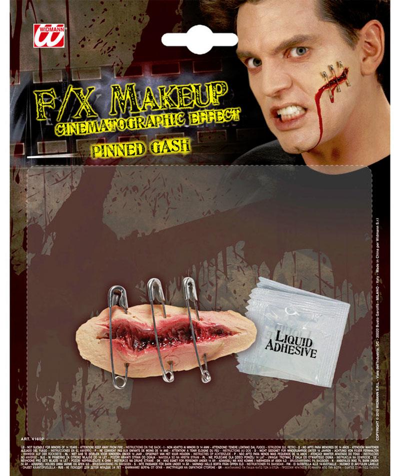 Pinned Wide Gash special effect makeup by Widmann 4160P available here at Karnival Costumes online Halloween party shop