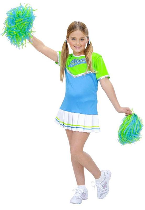 Girls Cheerleader Fancy Dress Costume in blue and green by Widmann 4199 available here at Karnival Costumes online party shop