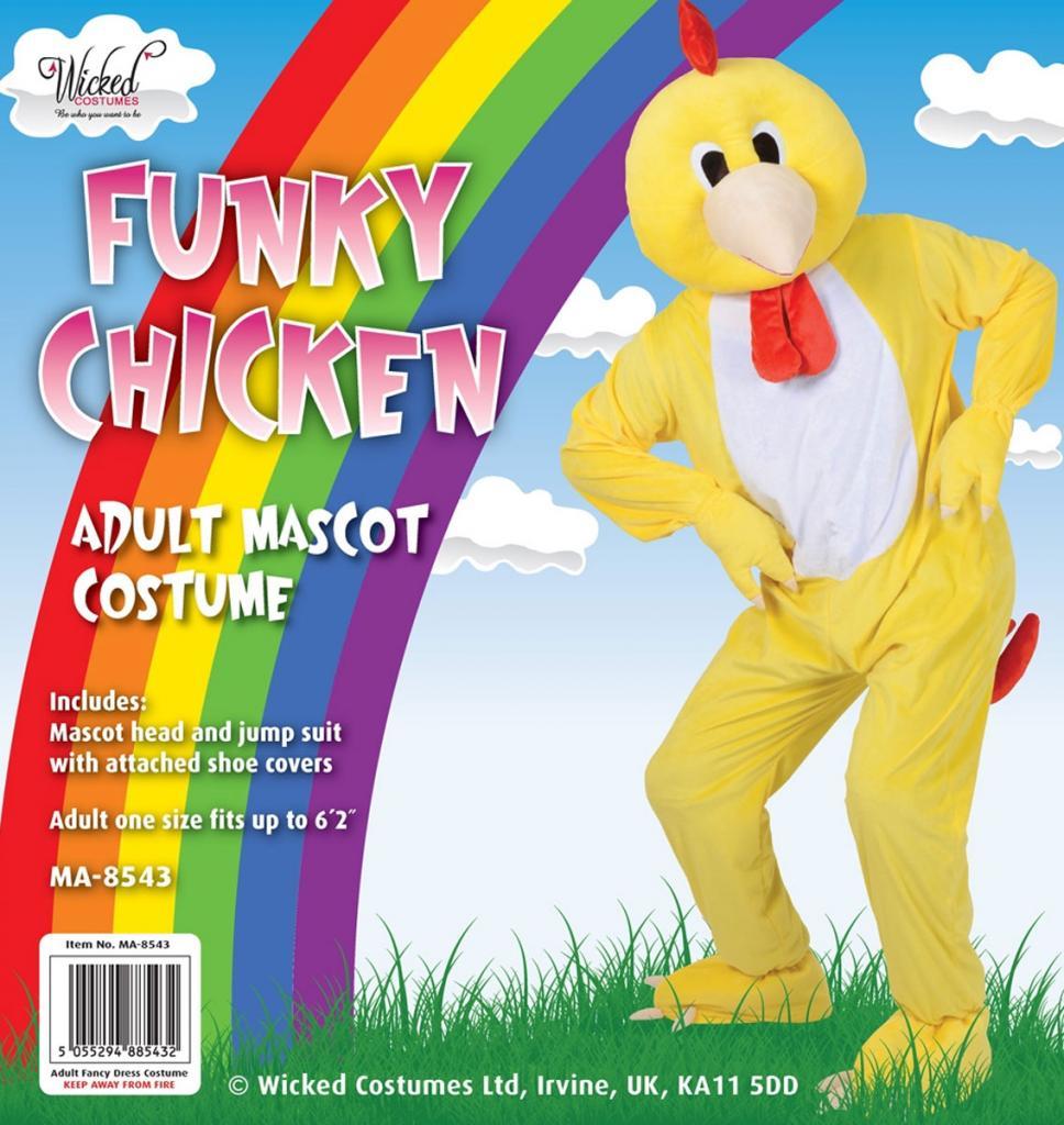 Adult sized Funky Chicken Mascot Costume, perfect for Easter and corporate promotions by Wicked MA8543 from Karnival Costumes