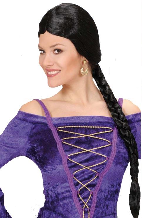 Castle Beauty Lady's Black Wig with Plait by Widmann R0724 available here at Karnival Costumes online party shop