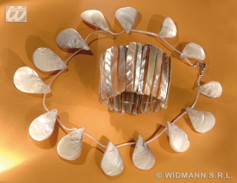 Mother of Pearl Shell Necklace and Wrist Bracelet Set by Widmann 2406M available here at Karnival Costumes online party shop
