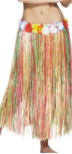 Multi-Coloured Hula Skirt with Flower Waistband