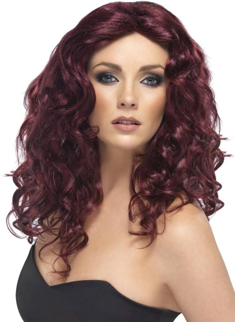 Women's 40's inspired Glamour Wig in Burgundy by Smiffys 25357 available here at Karnival Costumes online party shop