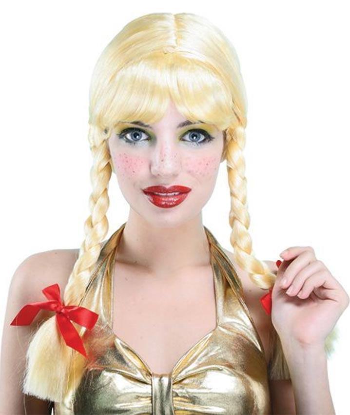 School Girl Blonde Wig with Wired Plaits