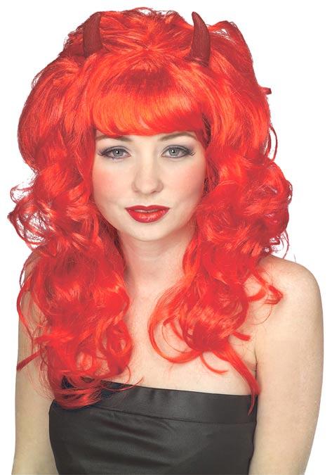 Fabulous Devil Wig in bright red with Horns by Rubies Masquerade 51312 and available here at Karnival Costumes online Halloween shop