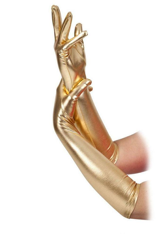 Ladies Gold Metallic Long Evening Gloves by Wicked AC-9231 available here at Karnival Costumes online party shop