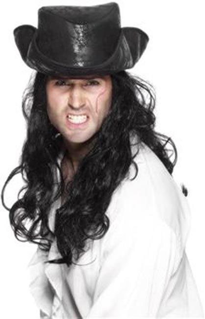 Pirate Hat with Hair in black by Smiffy 26938 available here at Karnival Costumes online party shop